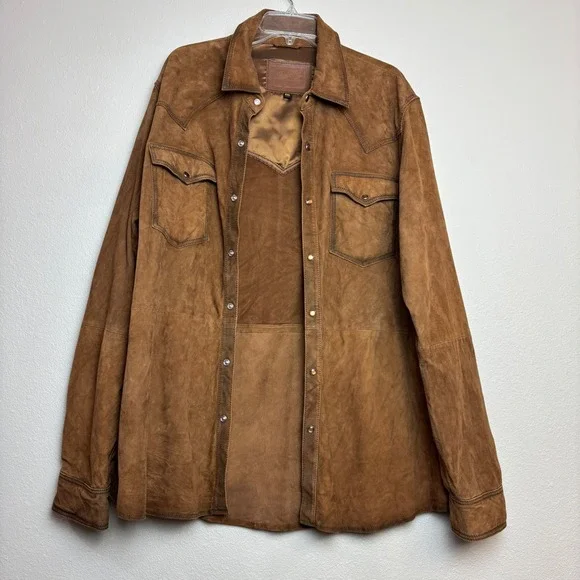 Scully Mens Brown Suede Real Leather Western Snap Front Shirt Jacket Size 2XL